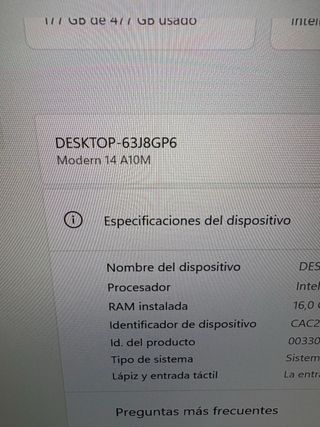 Portátil MSI Modern 14 A10M Plata