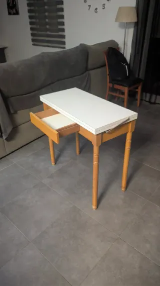 Mesa plegable cocina vintage madera blanca