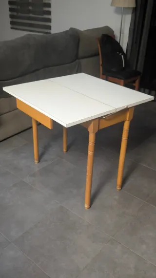 Mesa plegable cocina vintage madera blanca