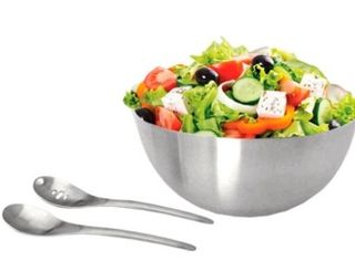Ensaladera de acero + cubiertos de servir 48-ENS-9
