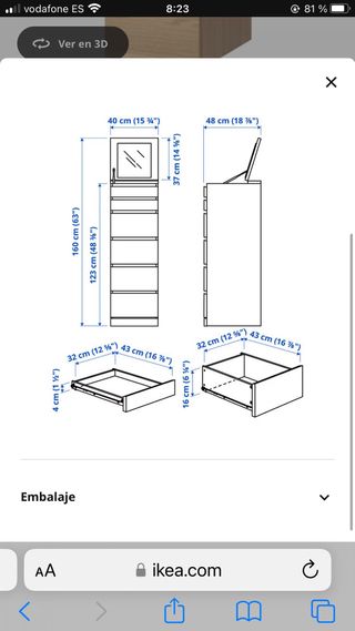 Cómoda Malm Ikea 6 cajones chapa roble