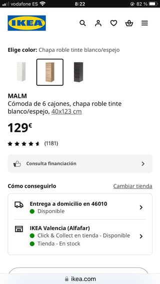 Cómoda Malm Ikea 6 cajones chapa roble