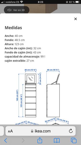 Cómoda Malm Ikea 6 cajones chapa roble