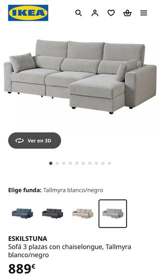 Sofá 3 plazas chaiselongue gris  Modelo ESKILSTUNA