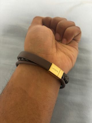 Pulsera Cuero Genuino Hombre Marrón y Dorado