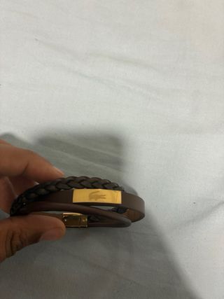 Pulsera Cuero Genuino Hombre Marrón y Dorado