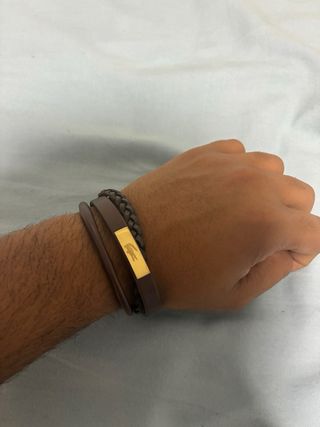 Pulsera Cuero Genuino Hombre Marrón y Dorado