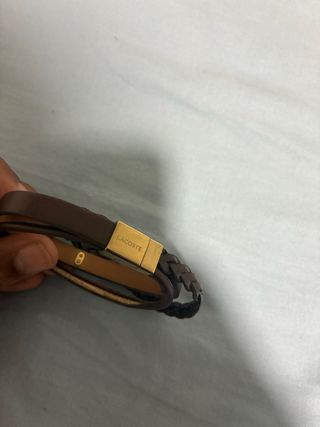 Pulsera Cuero Genuino Hombre Marrón y Dorado