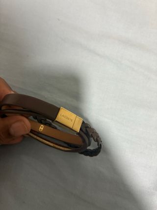 Pulsera Cuero Genuino Hombre Marrón y Dorado