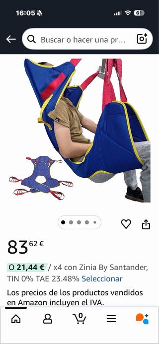 Arnes para grua para personas dependientes.