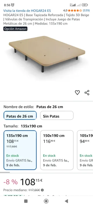 Canapé HOGAR24 ES 135x190cm Transpirable Beige