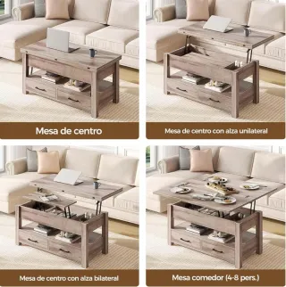 Mesa de centro elevable de madera