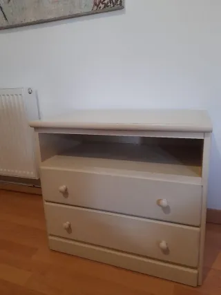 Estantería madera beige 5 baldas y 2 cajones