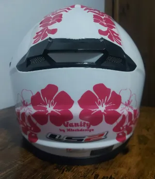 Casco Moto LS2 Blanco Flores Rosas