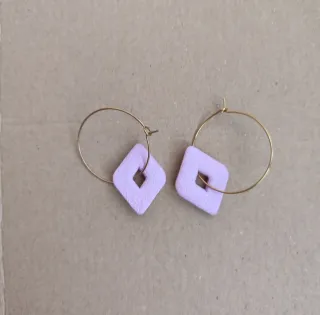 Pendientes Aro Dorados con rombo lila