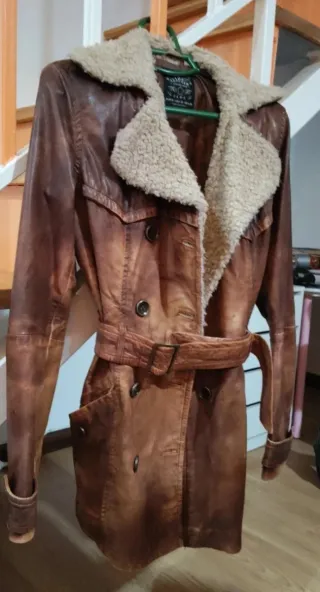 Abrigo Piel Cordero Zara Marrón Talla M