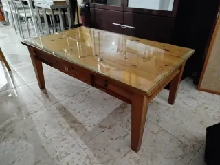 Mesa centro madera maciza cristal