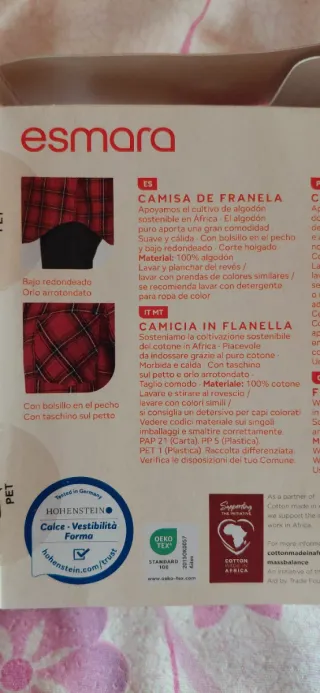 Camicia in flanella rossa a quadrati donna Esmara