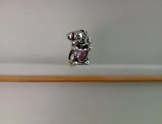 Charm Perro Corazón Rosa Plata.