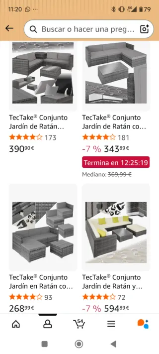 Conjunto jardín poliratán gris sofá mesa puf