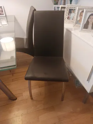 4 Sillas Piel Sintética Marrón y Metal