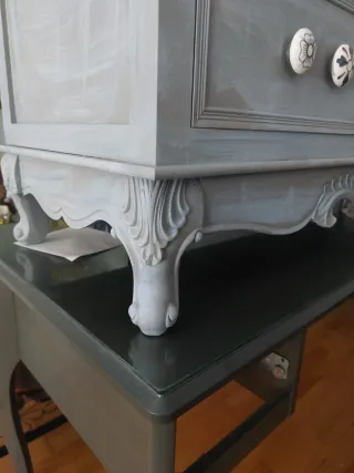 Cómoda/mueble  TV gris azulado y madera