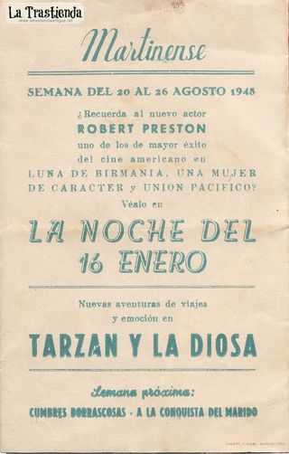 Folleto de cine La Noche del 16 de Enero