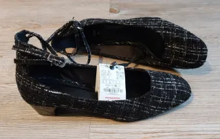 Bailarinas tweed cuadros negro T.40 sin usar