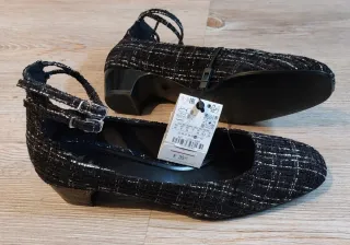 Bailarinas tweed cuadros negro T.40 sin usar