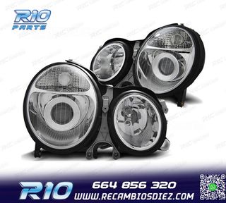 FAROS MERCEDES CLASE E W210 99-02 FONDO CROMO