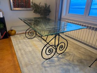 Mesa cristal fundición + 6 sillas