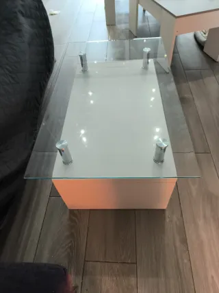Mesita de salón cristal templado y madera