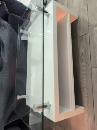 Mesita de salón cristal templado y madera