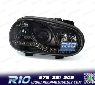 FAROS VOLKSWAGEN VW GOLF 4 LUZ DIURNA LED FONDO NEGRO