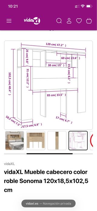 Cabecero de cama vidaXL roble Sonoma 120