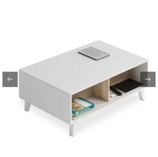 Mesa de centro elevable blanca y madera