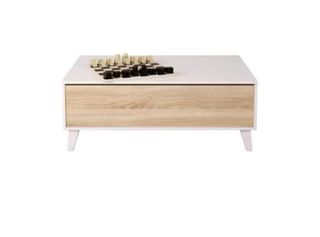 Mesa de centro elevable blanca y madera