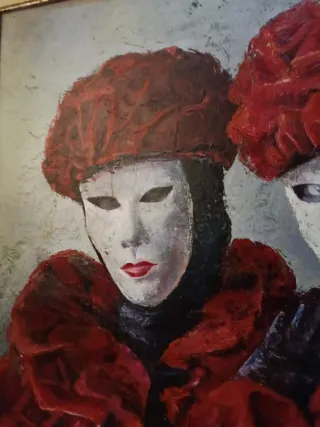 Cuadro Óleo grande .Arlequines Rojo y Blanco