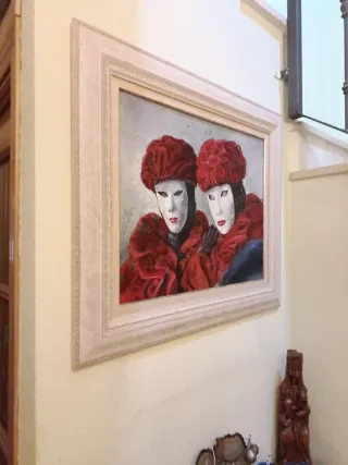 Cuadro Óleo grande .Arlequines Rojo y Blanco