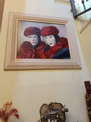 Cuadro Óleo grande .Arlequines Rojo y Blanco