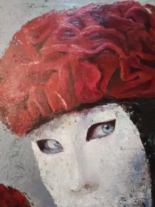 Cuadro Óleo grande .Arlequines Rojo y Blanco