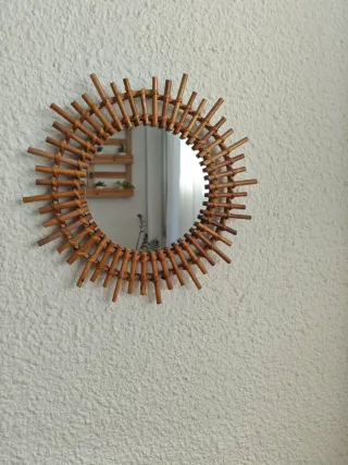 Set di Specchi Sole in Rattan e Cristallo