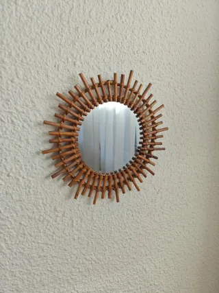 Set di Specchi Sole in Rattan e Cristallo