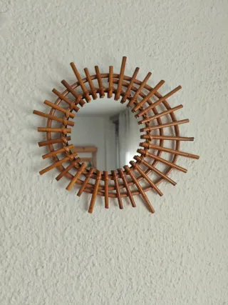 Set di Specchi Sole in Rattan e Cristallo