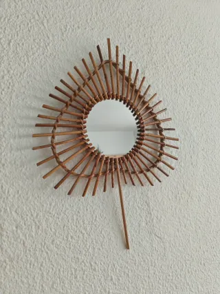 Set di Specchi Sole in Rattan e Cristallo