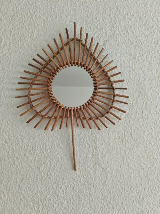 Set di Specchi Sole in Rattan e Cristallo