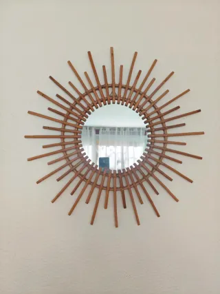 Set di Specchi Sole in Rattan e Cristallo