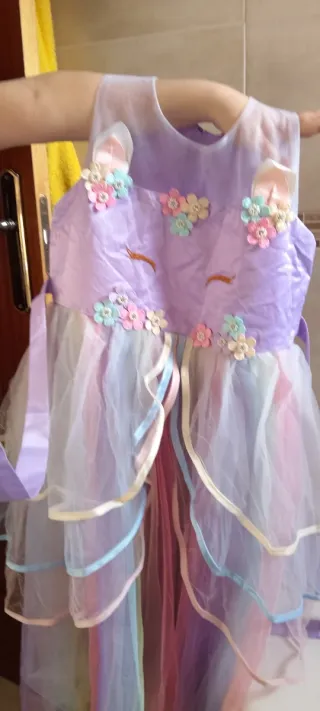 Disfraz Unicornio Niña Morado Tul Flores