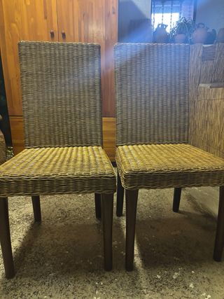 4 Sillas Comedor Mimbre Madera