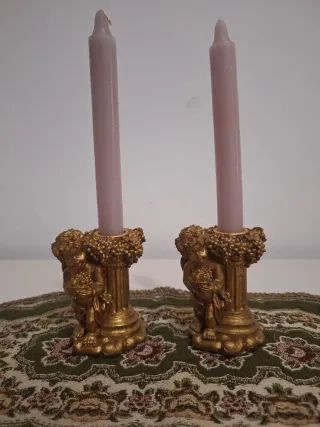 Candelabros querubines. Poliresina. Vintage.